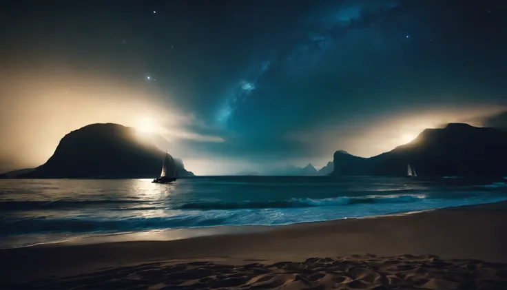 huge planet, the night, hight resolution、Impressive Milky Way:1.9、sand beach、Vast blue ocean、Blue Waves、Crystal clear ripples、Blue glacier、lightning bolt:1.9、Protoplanets、pure beauty、Sail ships