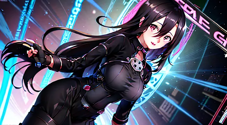 anime girl with long black hair and a gun in her hand, best anime 4k konachan wallpaper, hana yata, smooth anime cg art, kirito,...