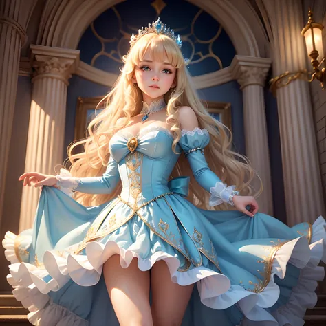 Jewel Dress Light Blue Cinderella Like Diamond
Tiara Gorgeous decoration Glitter big ribbon Girl
Blonde Eye Thick Painting Pattern High Quality Masterpiece Best Quality Beautiful Detailed Glow Ultra Detailed Ultra High Res Beautiful Fluffy Long Hair Dancin...