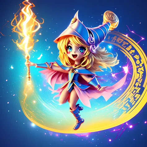 （（（super obra maestra、highest qualityr、ultra-detallado、1 niña dark magician girl、chibi：1.5））、create illustrations with infectiou...