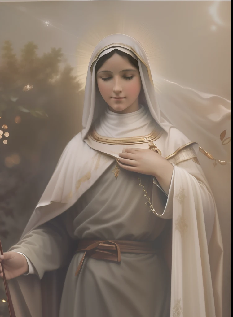 (((Blessed Virgin Mary of Mount Carmel))) Luminoso, en estilo similar al del artista WILLIAM ADOLPHE BOUGUEREAU, obra maestra, (La mejor calidad: 1.2), (super fine: 1.2), illustration, (extremadamente delicado y hermoso: 1.2), movie angle, flotante, (Hermo...