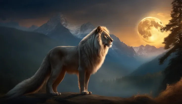 (best quality,Full HD),Mythical spirit beasts,large size,shining gigantic body,powerful presence,deep golden eyes,sharp fangs,long, flowing tails,detailed fur,elaborate patterns,superbly realistic features,ethereal glow,vibrant colors,forests in the backgr...