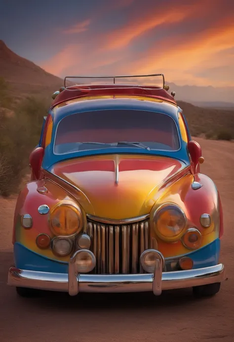 a car with a face, in the style of the movie Cars from Disney Pixar