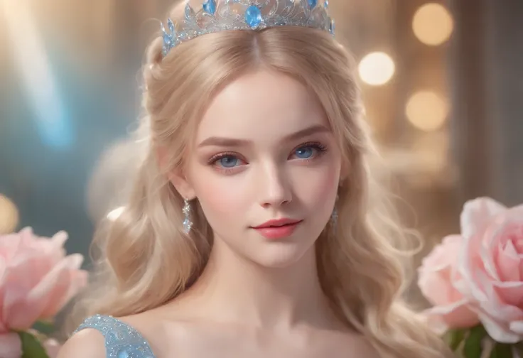 Super Beautiful Cute Girl High Quality, Best Quality, Photorealistic CG, jewel dress light blue like cinderella like disney diamond tiara gorgeous decoration glitter big ribbon girl blonde blue eyes high quality masterpiece best quality beautiful detailed ...