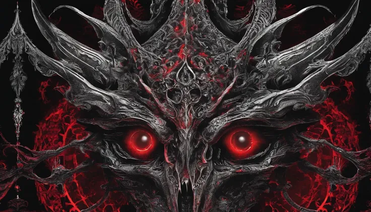 Close up of a demon with glowing eyes, spectral, creepy, ultra detailed, dark ambient, red color, masterpiece.