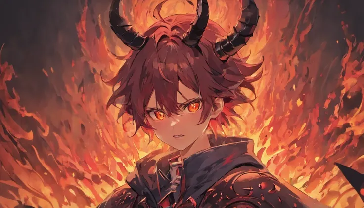 Portrait of a demon with horns and glowing eyes, beast, ferocious monster, blood, fire, flames, ultra detailed, photorealistic, masterpiece, horror, creepy, ominous background.