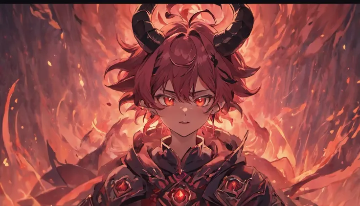 Portrait of a demon with horns and glowing eyes, beast, ferocious monster, blood, fire, flames, ultra detailed, photorealistic, masterpiece, horror, creepy, ominous background.