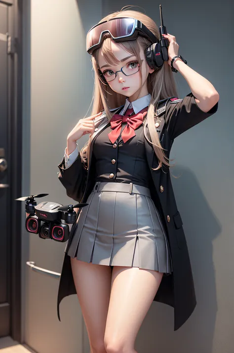 Mini Drone,a beauty girl,Uniform school,a miniskirt,Video reception goggles,controller