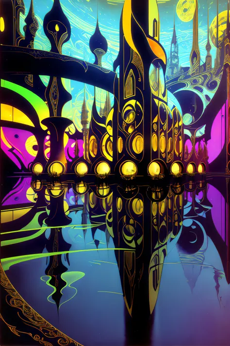 reflections, salvador dali, blacklight masterpiece, high definition