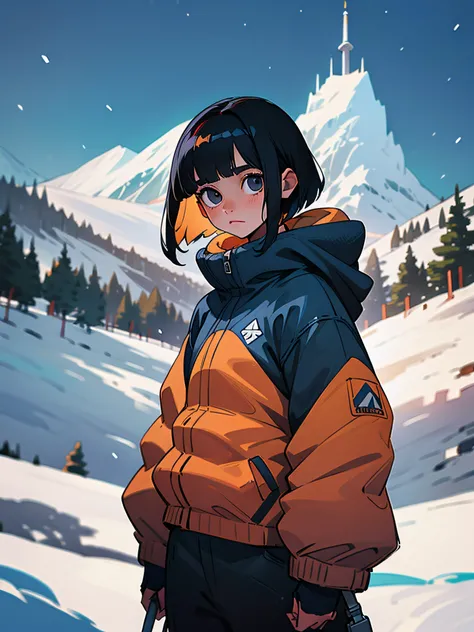 Black Hair Short Bob２０Teenage woman in the snowy mountains