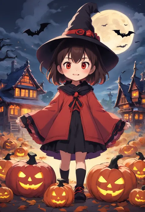 "Produce a spine-tingling Halloween-themed chibi anime artwork that juxtaposes cuteness with horror. Illustrate an adorable male chibi characters dressed as a classic horror icon (e.g., vampire, mummy, or witch) while surrounded by cute, yet spooky, elemen...