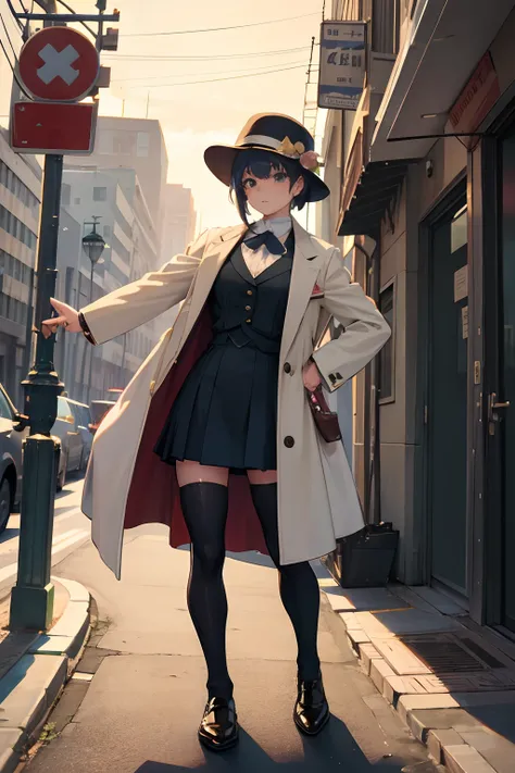 Mystery anime detective girl wearing 1910s mens clothes