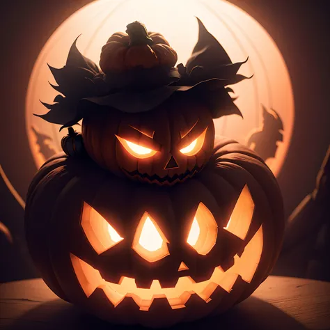 A halloween pumpkin head with lights and high contrast, imagem intrigante imagem de cinema 8k