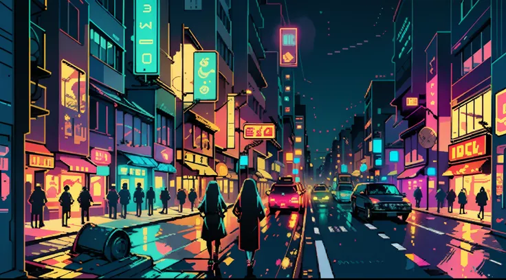 pixel art, game Retro, Full Color, Multicolor, Artistic, 8bit, Neon Lights, City Night, Neon Lights, Game 8 bit