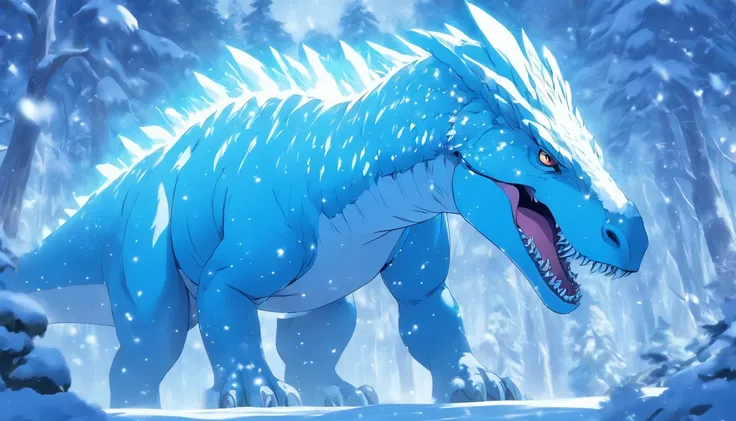 Pachycephalosaurs, snow white and icy blue, icy sharp snowflakes, Ray of Frost, masterpiece, best quality