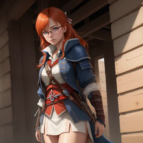 8k, masterpiece, best quality, realistic, higly detailed, cowboy shot, 1girl, solo, itsuki, serious looking girl, medium-length hair, expressive ahoge, reddish-orange hair, a pair of star-shaped hairpins near both of her eyes, dark blue eyes, average heigh...