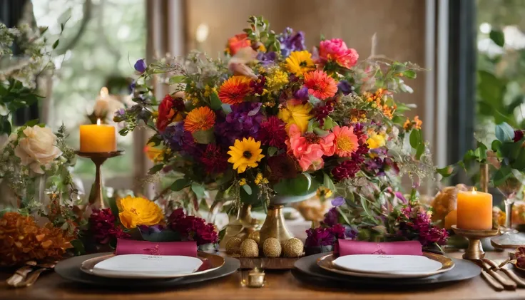 table decor thankyou card with wildflower, wide shooting angle