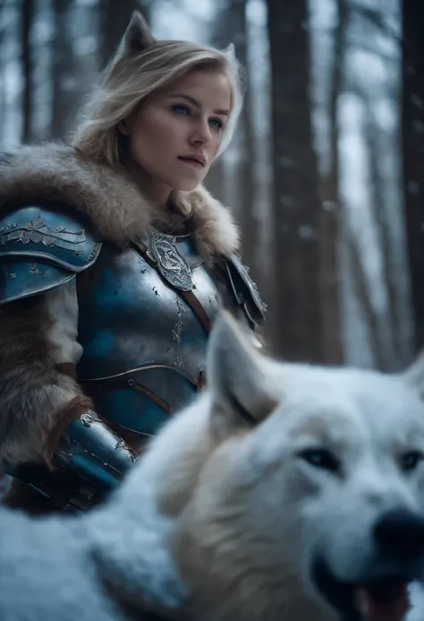 A blonde girl in armor in the icy forest next to a large brown armored wolf.

medium: digital art
ultra-detailed, realistic:1.37, high quality, HDR, vivid colors, sharp focus
portraits, landscape
cold tones, blue and white color palette
moonlight and soft,...