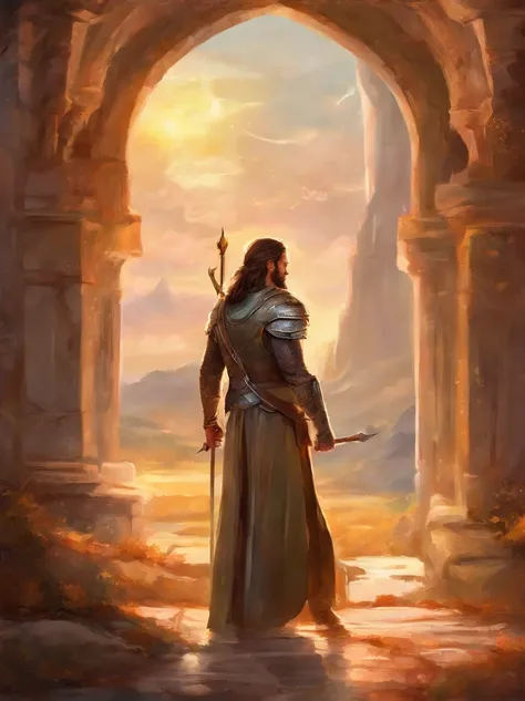 Rey Aragorn, armadura plateada, una corona plateada sobre su cabeza, brown hair and beard, Pose heroica, Altamente detallado, alta calidad, expresion serena, Parece Viggo Mortensen, imagen cuerpo completo