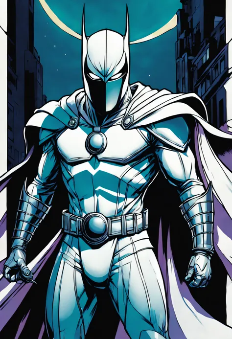 midshot, (((cel-shading style))), centered image, (ultra detailed illustration of (Moon Knight) of Marvel comics posing), cloth armor, broodish, ((tetradic colors)), iridescent, inkpunk, ink lines, strong outlines, art by MSchiffer, bold traces, unframed, ...