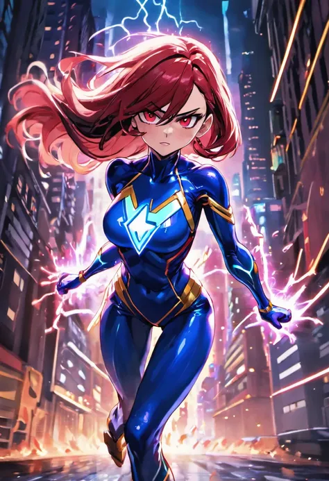 (best quality,4k,8k,highres,masterpiece:1.2),ultra-detailed,(realistic,photorealistic,photo-realistic:1.37),skin-tight suit,full body image,girl,sexy,superheroine,electric flow,shiny texture,tight fit,bold colors,strong and confident stance,striking pose,a...