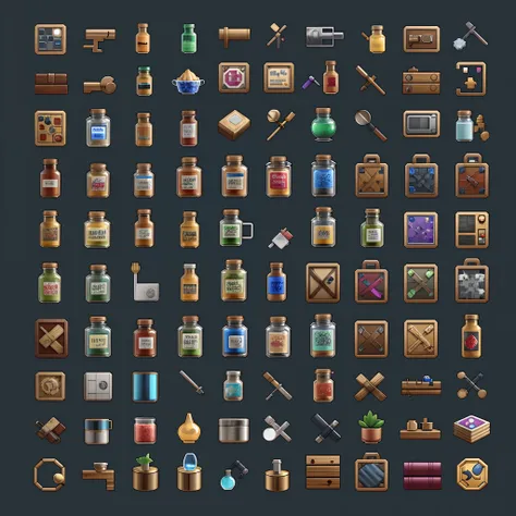 a lot of different items, pixel art, assets, 2d sprites, item icon, 32×32, Recovery Items, Magic potion,