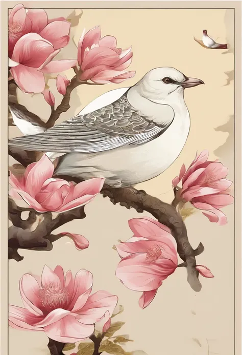 Equinox，Sun terms in Traditional Chinese，(((Magnolia flower)))，national style，Ink style，There are swallows flying in the sky，closeup cleavage，Landscape View，Do not be characterized，Do not be characterized,Do not build