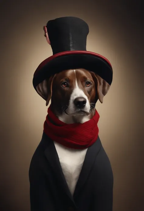 Image of a dog with hat and scarf, Art Station Trend, vestido com roupas punk, hyper realistic detailed rendering, British gang member, estilo urbano, pose intimidadora, planeta dos gatos, roupas da moda, samurai urbano, miau, West Slavic traits, 8 1 5