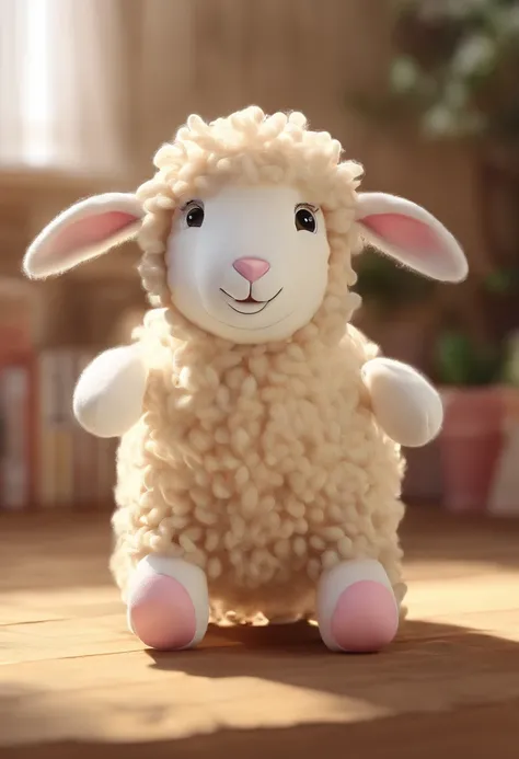 Plush toy lamb，Cute stuffed toy sheep，tiny horns，Facing the lens，Plush material，adolable