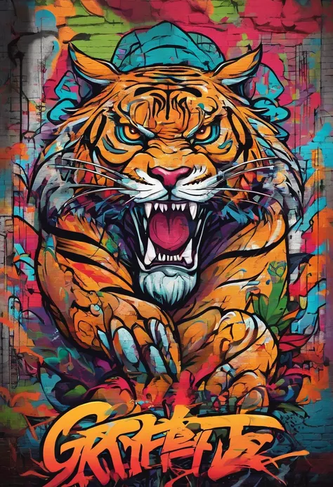 Prompt: Graffiti, The Monster, The whole picture, hight resolution、highly contrast、dragon、a tiger、