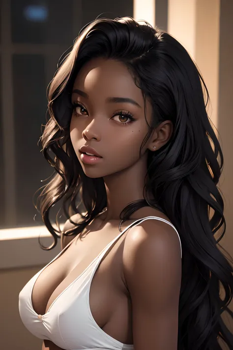 (masterpiece, best quality), deep ebony 1girl, beautiful face, wavy hair