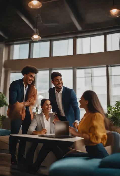 three 19 years old young enthusiastic latin business entrepreneurs, one guy and two girls, making decisions after watching business excel reports. 4k photo definition, hiperrealistic. inspirational essense.