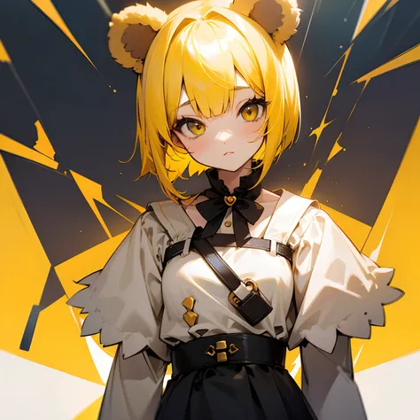 girl with,Yellow hair,Bear ears,a short bob,kawaii,