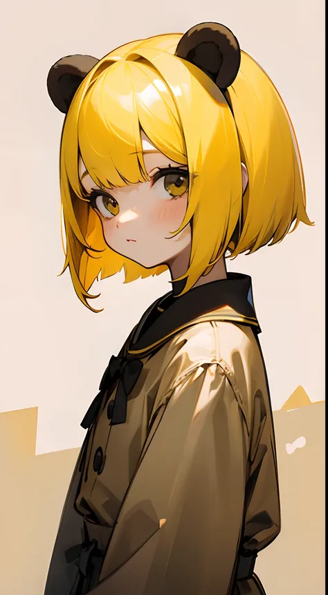 girl with,Yellow hair,Bear ears,a short bob,kawaii,