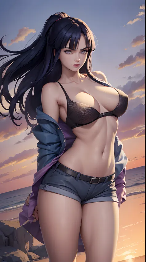 hinata hyuga, extremamente realista, bermuda curta, Curto curto, tatuagem do naruto, extremamente sexy, muito linda, cabelo rabo de cavalo, cabelo preso, cabelo grande, (((bunda grande))) Aptitude (((pernas grossas))) is dancing, empinando a bunda, boca ve...