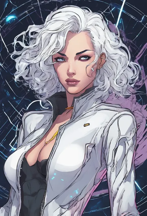 1990s anime art style girl with black ripped clothes and white hair with grey eyes and a lightning shape scar on her face. With 100% grain quality, no HD  quality.