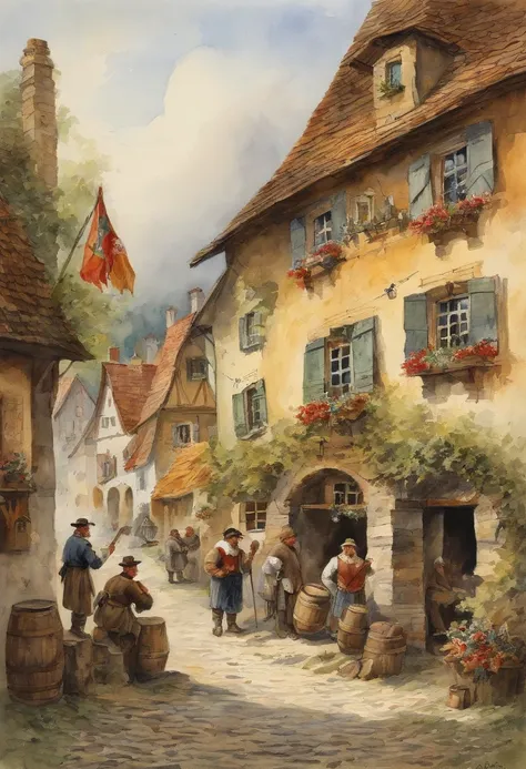 Bavaria, Pub, Merry peasants, Men, beer 19th century