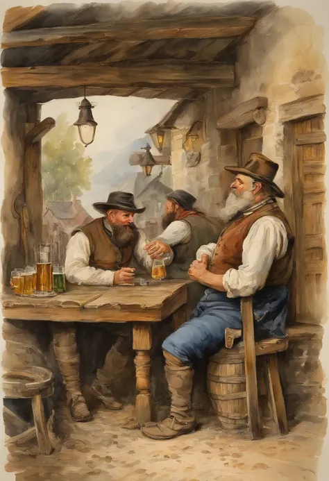 Bavaria, Pub, Merry peasants, Men, beer 19th century