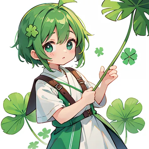 There is a single four-leaf clover、White background