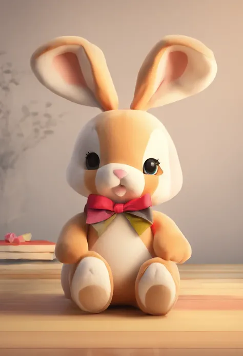 Plush toy rabbit，Cute stuffed toy bunny，bunny，Facing the lens，Plush material，adolable，Chubby toot，The details are reasonable and clear，