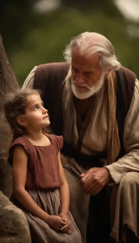 Old man talking with young daughter, Biblical characters from the New Testament of the Bible,