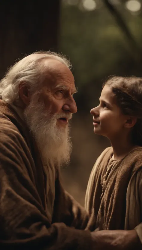 Old man talking with young daughter, Biblical characters from the New Testament of the Bible,