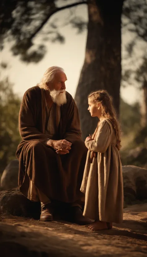 Old man talking with young daughter, Biblical characters from the New Testament of the Bible,