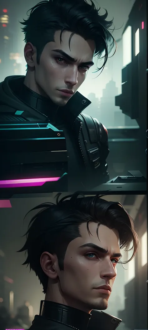 Change background cyberpunk handsome boy, realistic, face, 8k, ultra realistic,