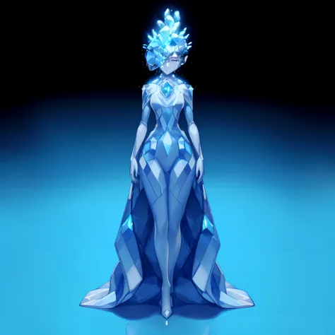 Humanoid life form made of blue diamonds、beautiful expression