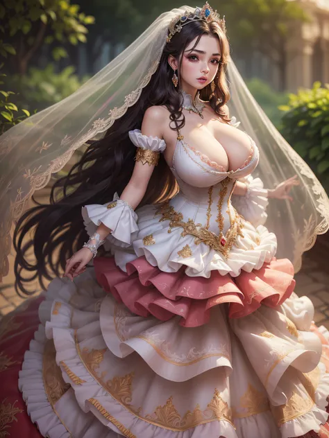 ((anime artstyle)),(Masterpiece),(Best Quality), (Super Detail),((Very Delicate and Beautiful)),cinematic lighting,1 girl,((full body portrait)),((standing in garden)),((solo)),(((1 fairytale princess in gorgeous embroidery and jeweled extremely gorgeous p...