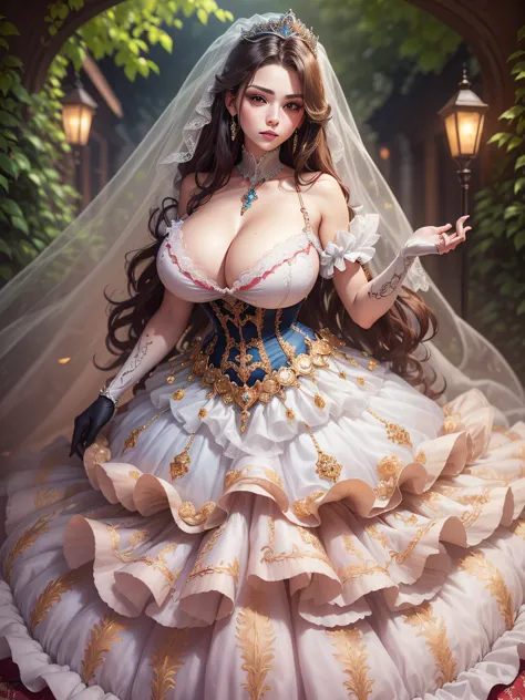 ((anime artstyle)),(Masterpiece),(Best Quality), (Super Detail),((Very Delicate and Beautiful)),cinematic lighting,1 girl,((full body portrait)),((standing in garden)),((solo)),(((1 fairytale princess in gorgeous embroidery and jeweled extremely gorgeous p...