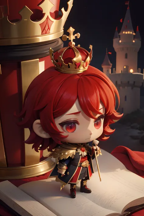 crowned King, red, chibi, castle background