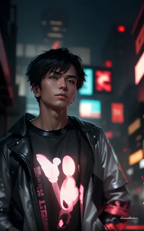 Cheng background handsome boy. Realistic face. Cyberpunk. High quality