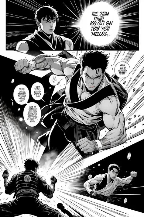 Black and white Japanese manga，There are multiple panels on the page:: Jump Magazine,Hot-blooded martial arts comics, Comic books about Beidou,author：tatsuki fujimoto。Shake your fist，Fatal blow，Highly detailed dynamics reveal the films clear lines, Stunnin...